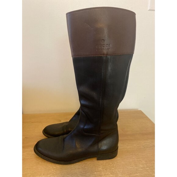 Gucci Women's Black & Brown Leather Riding Boots Size 7.5B - Picture 3 of 9